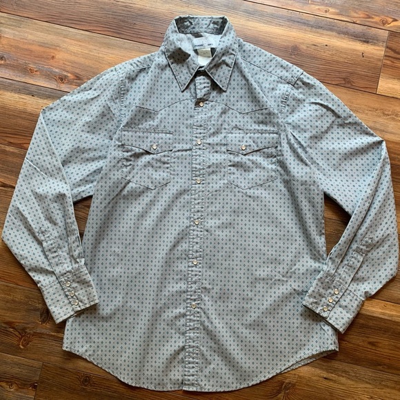 Wrangler Other - Men's Wrangler Wrancher Pearl Snap Size L Grey With Blue Diamonds